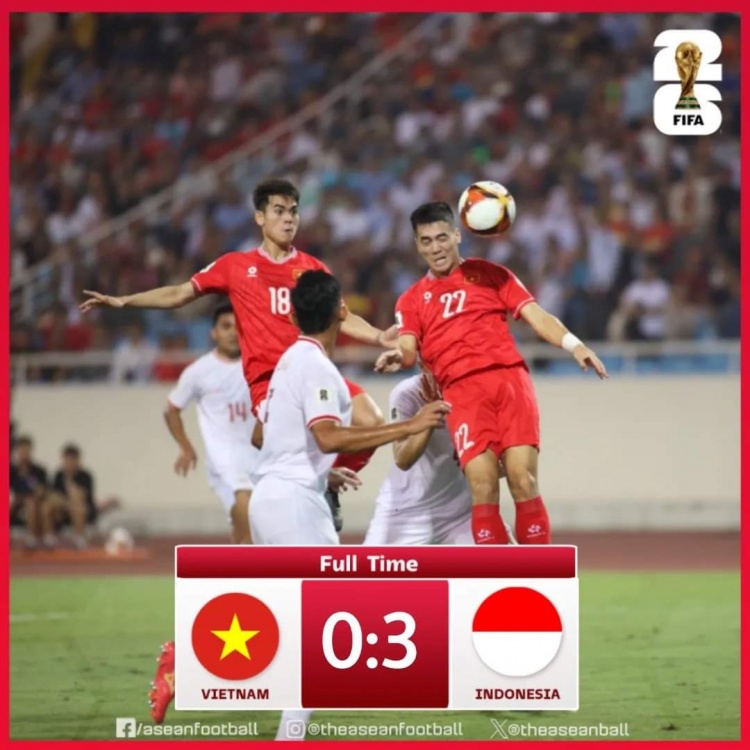 世预赛越南主场0-3不敌印度尼西亚，自亚洲杯以来遭对手三杀